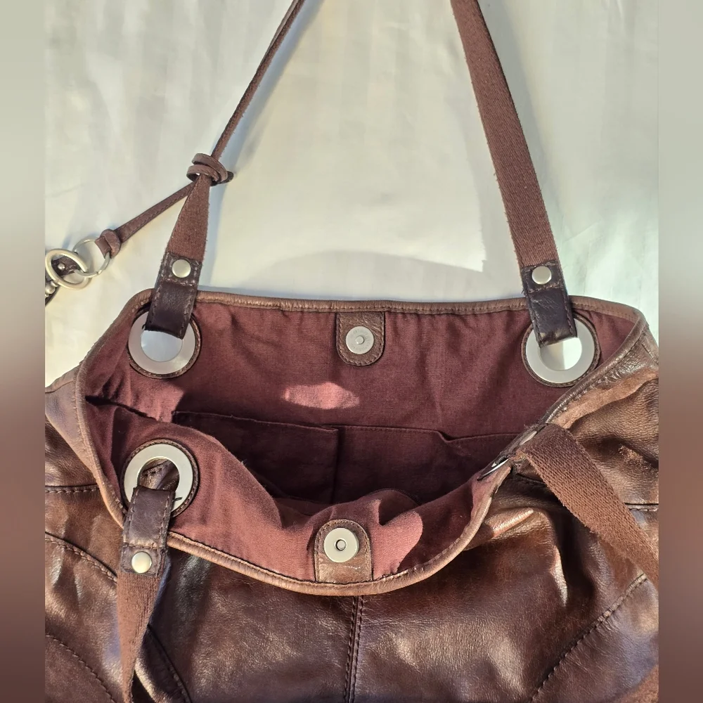 FOSSIL Vintage Brown Leather Tote Bag - Picture 9 of 10